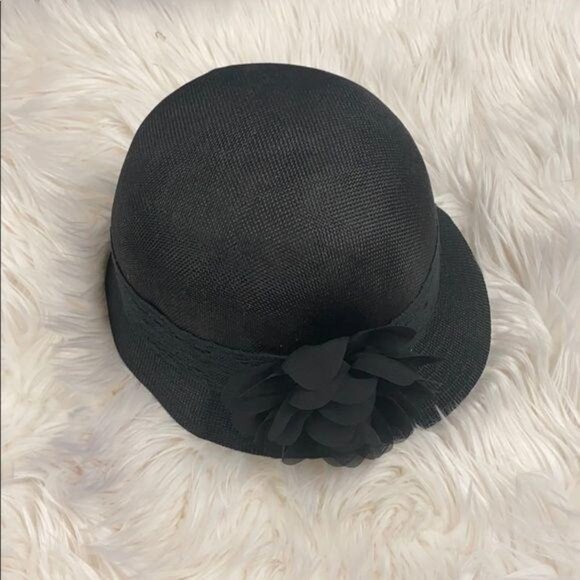 Black Gatsby Linen Hat Floral Detail - Picture 1 of 4